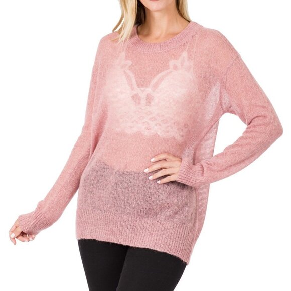 Ultra Fine Round Neck Wool Sweater - Rose - Picture 1 of 9